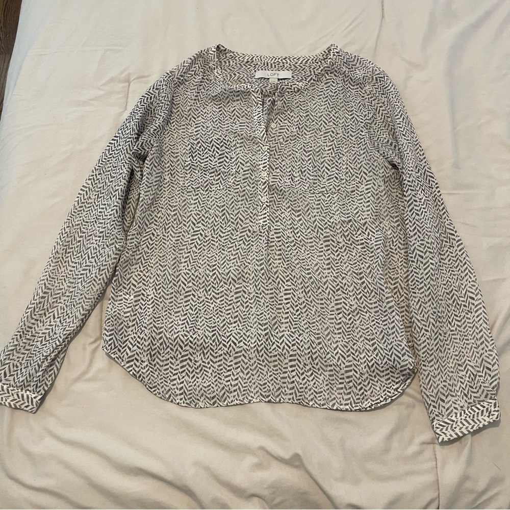LOFT Black and White Chevron Blouse Size XS
